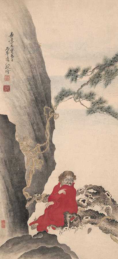 罗聘（款） 红衣罗汉 镜心